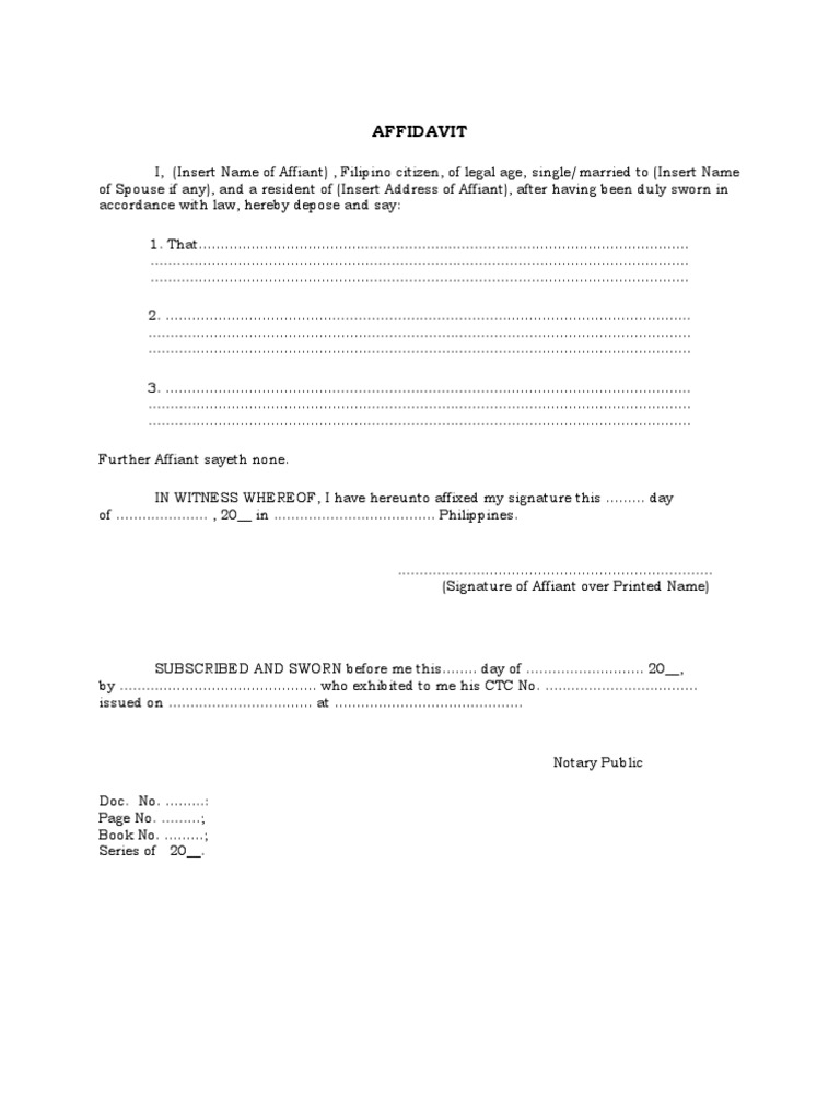 General Affidavit Template Sample | PDF | Affidavit | Document