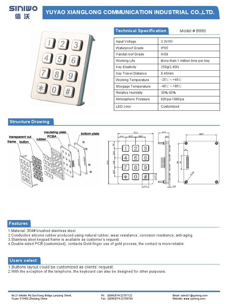 4x3 Matrix Keypad Datasheet | PDF | Stainless Steel | Computer Keyboard