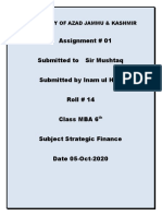 Inam Ul Haq Roll # 14 Assignment #1 Strategic Finance