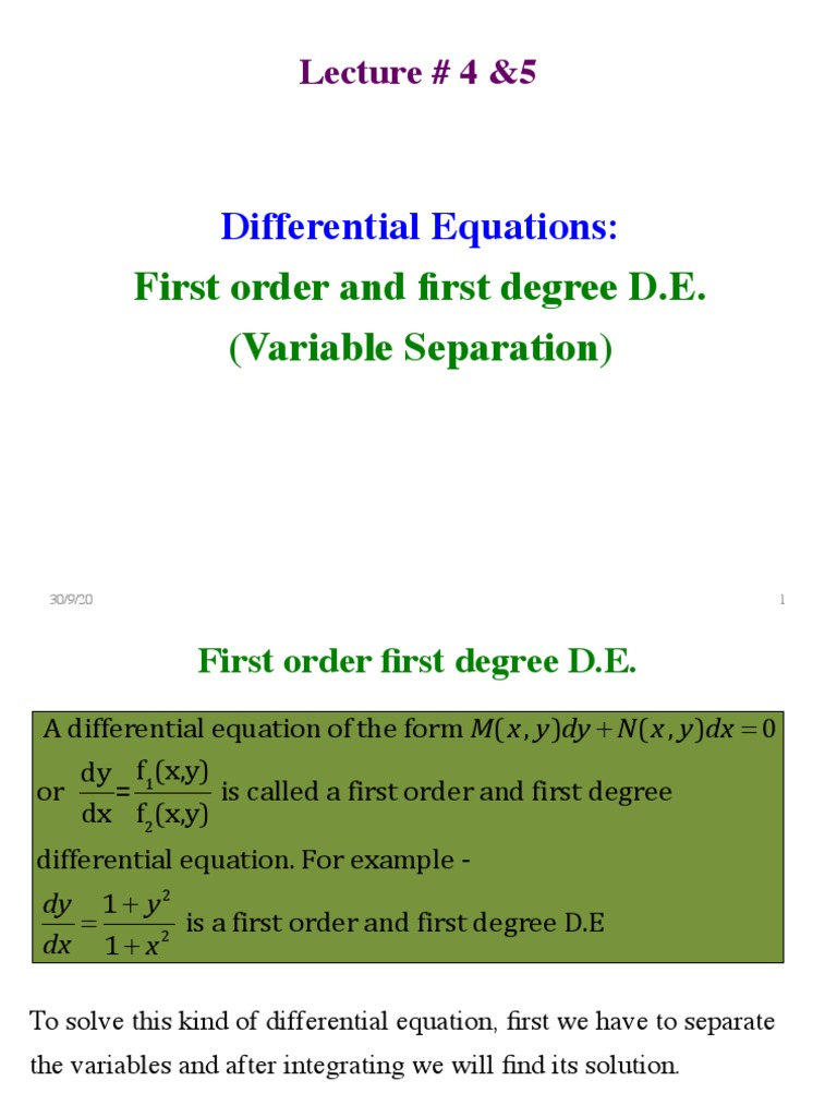 D.E Le4 5 VarSeparation PDF | PDF | Differential Equations | Rates