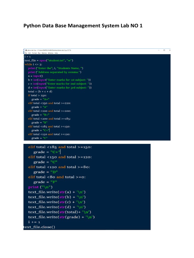 Python Data Base Management System Lab NO 1 | PDF | Career & Growth ...