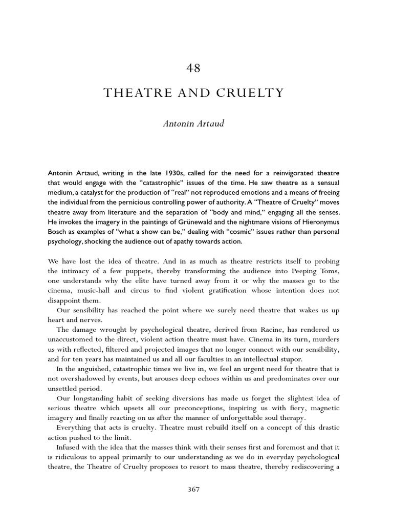 Artaud Theatre of Cruelty (Excerpt) PDF Theatre Dream