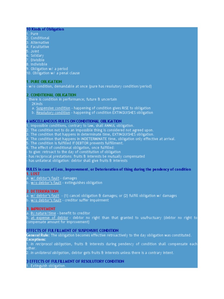 Types of Legal Obligations Explained | PDF | Payments | Debtor