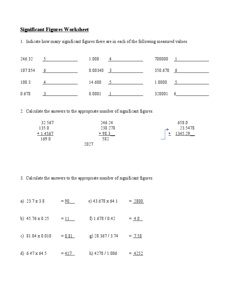 Significant Figures Practice Worksheet | PDF