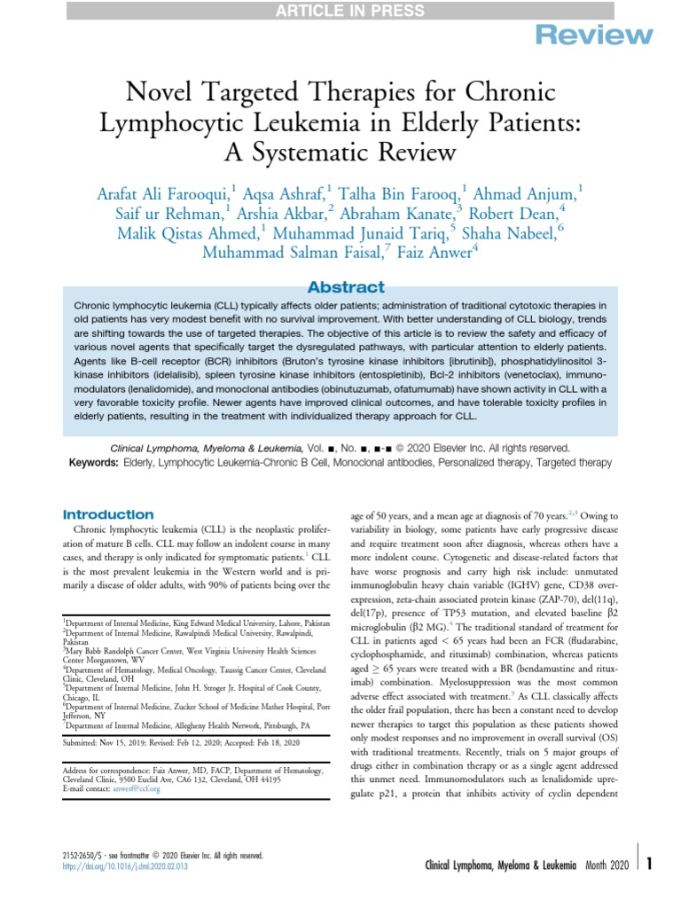 Novel Targeted Therapies For Chronic Lymphocytic Leukemia in Elderly ...