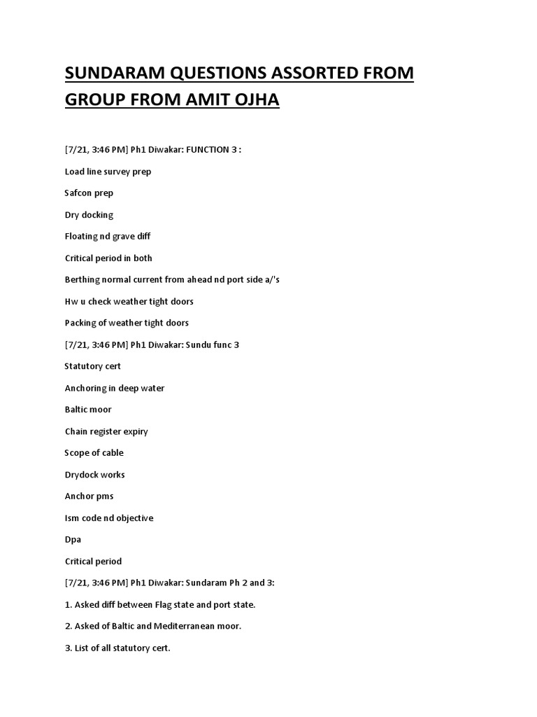 Sundaram Function 3 Exam Questions | PDF | Anchor | Ships