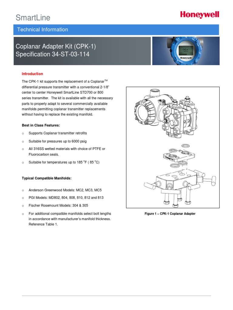 Smartline: Coplanar Adapter Kit (Cpk-1) Specification 34-St-03-114 ...