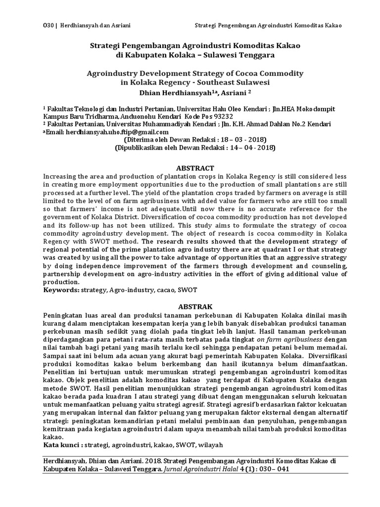 Agroindustry Development Strategy of Cocoa Commodity in Kolaka Regency ...