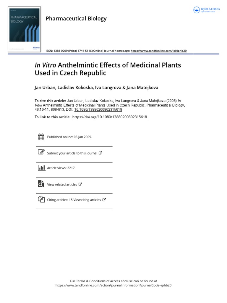 In Vitro Anthelmintic Effects of Medicinal Plants Used in Czech ...