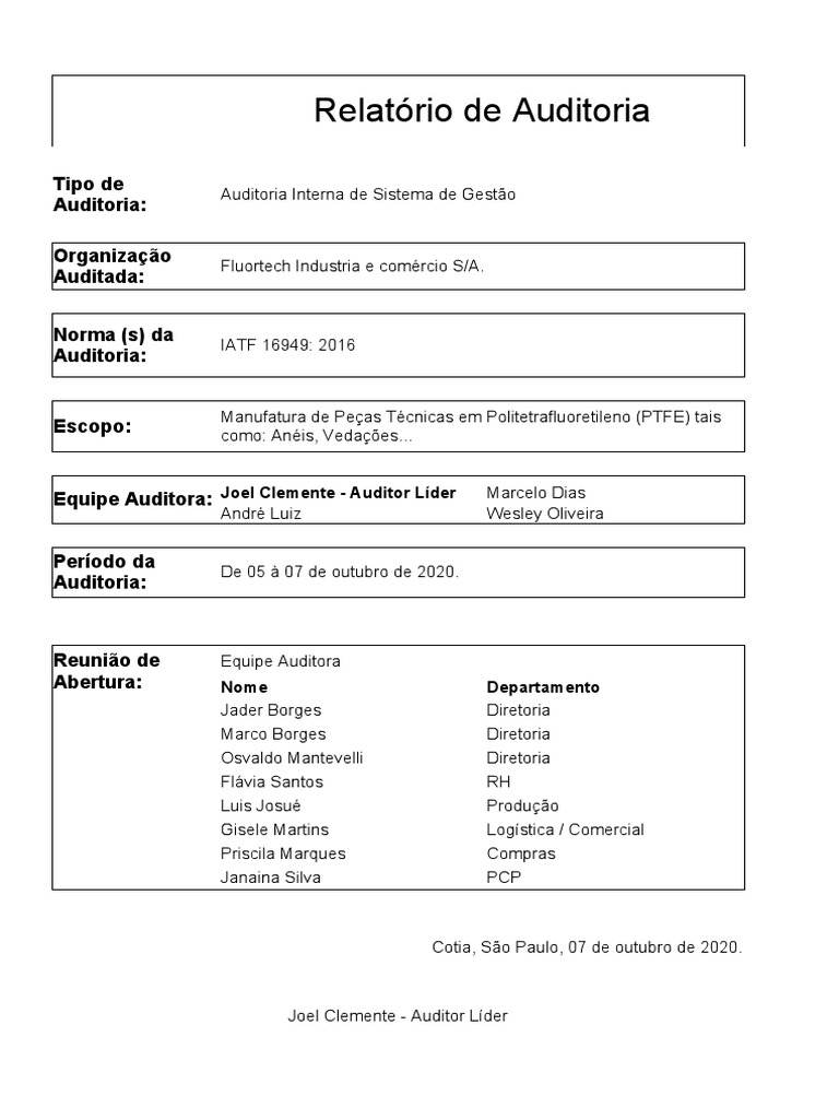 Modelo Relatório de Auditoria Interna IATF | PDF | ISO 9000 | Qualidade ...