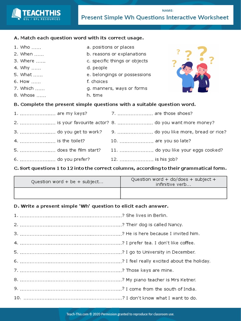 present simple wh questions interactive worksheet pdf question human communication
