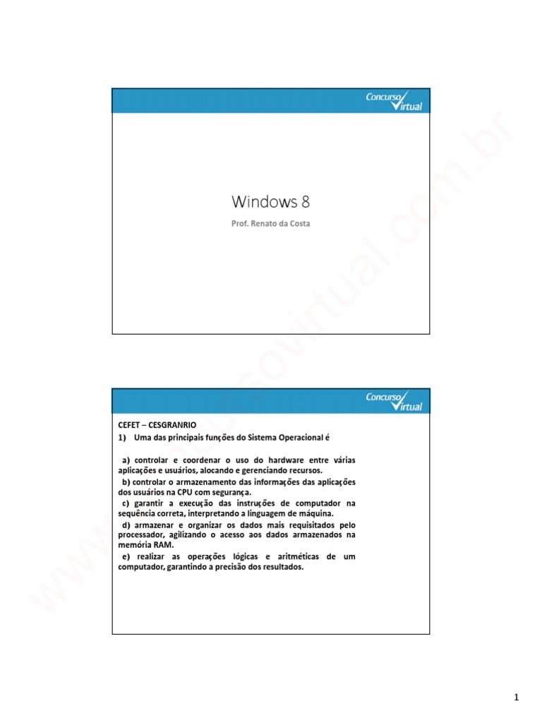 Questões de Concursos sobre Windows 8 | PDF | Sistema operacional ...