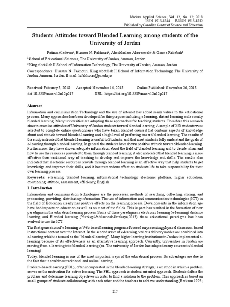 Students Attitudes Toward Blended Learning Among Students of The ...