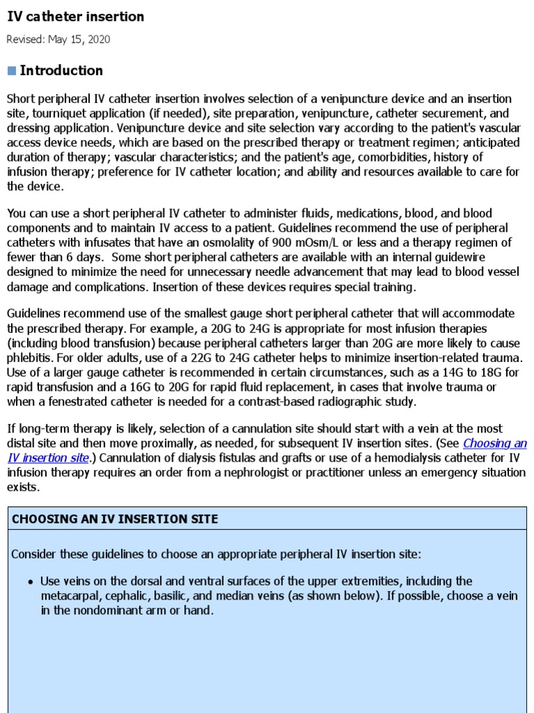 IV Catheter Insertion PDF | PDF | Intravenous Therapy | Joint Commission