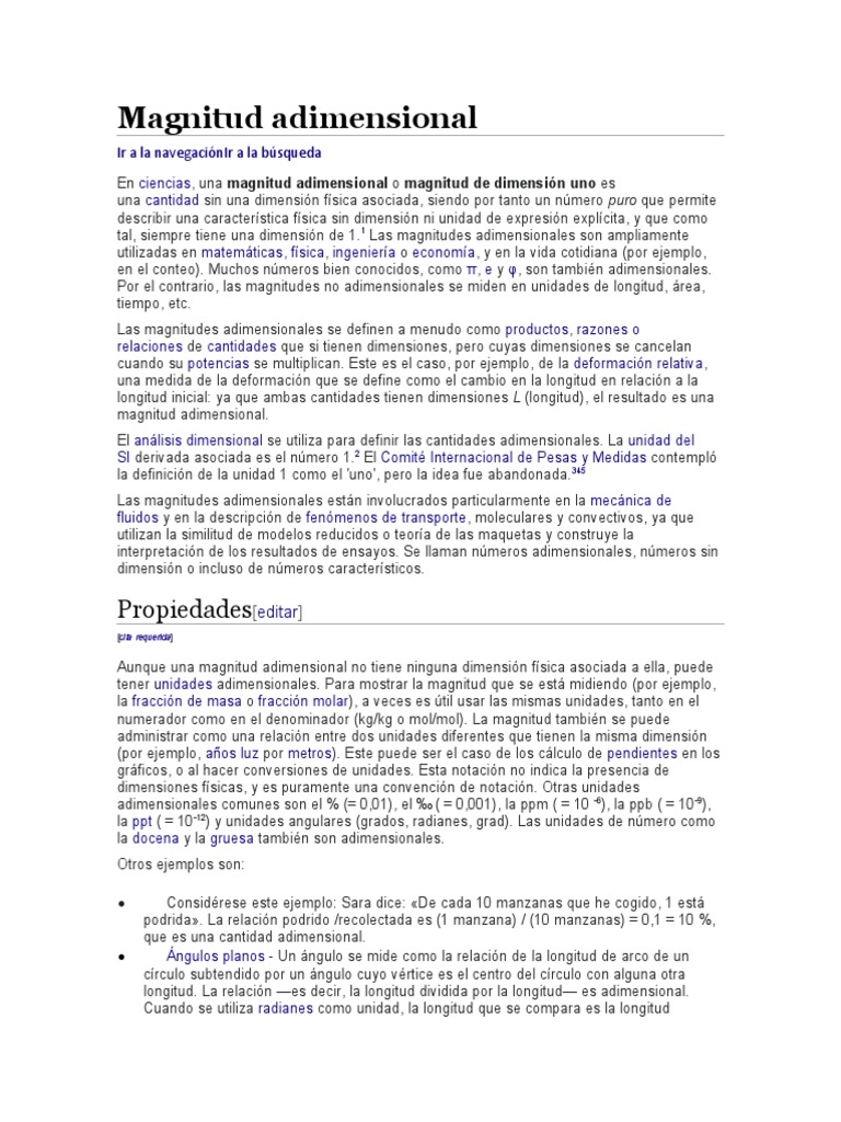 Magnitud Adimensional | PDF | Física | Enseñanza de matemática