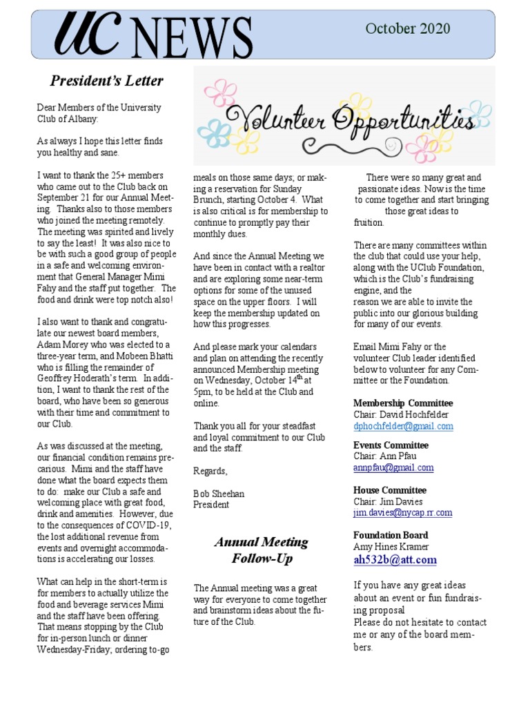President's Letter: October 2020 | PDF | Food And Drink | Foods