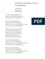 Exercise of Listening Skills: Fill in The Missing Lyrics (Answers) 1.DANIEL BOONE - Beautiful Sunday