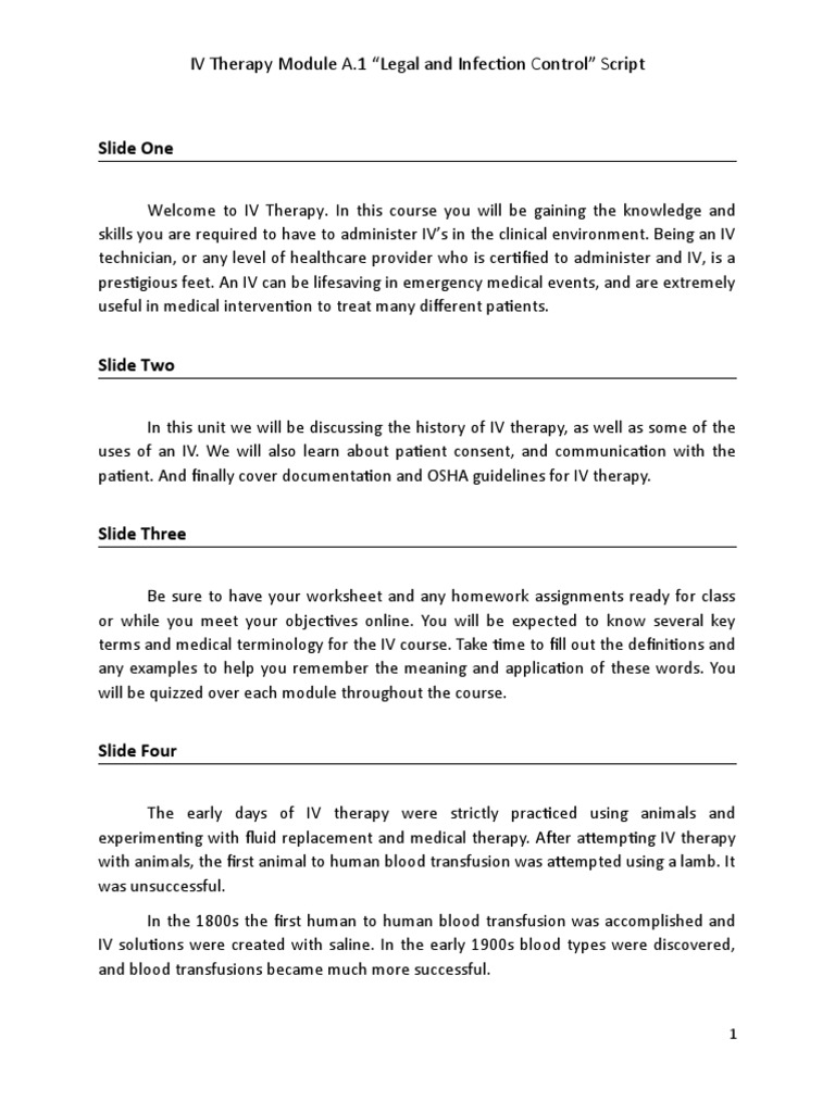 IV Therapy Legal & Infection Control Guide | PDF | Intravenous Therapy ...