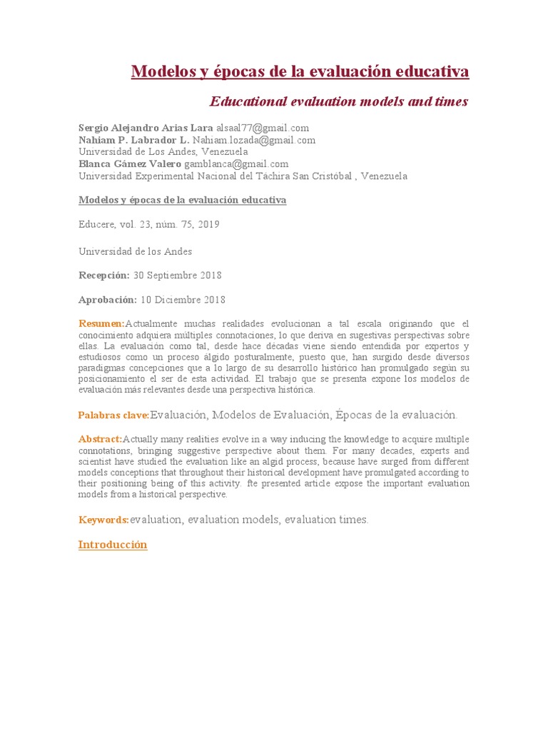 Modelos y épocas de evaluación educativa | PDF | Evaluación | Aprendizaje