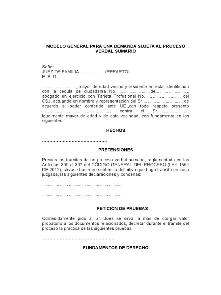 Modelo General Proceso Verbal Sumario | PDF