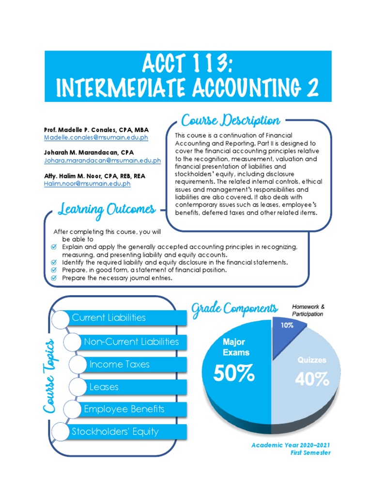 ACCT 113: Intermediate Accounting 2: Course Description | PDF
