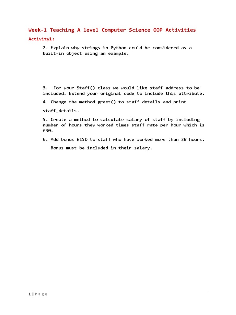 A Level Computer Science OOP Activities | PDF | Computer Programming ...