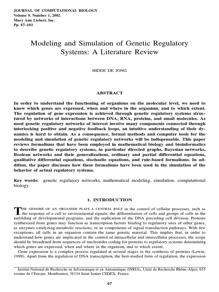 Modeling and Simulation of Genetic Regulatory Systems: A Literature ...