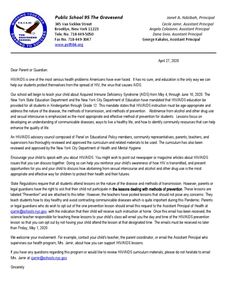 HIV - AIDS Parent Letter 2020 | PDF | Hiv/Aids | Prevention Of Hiv/Aids