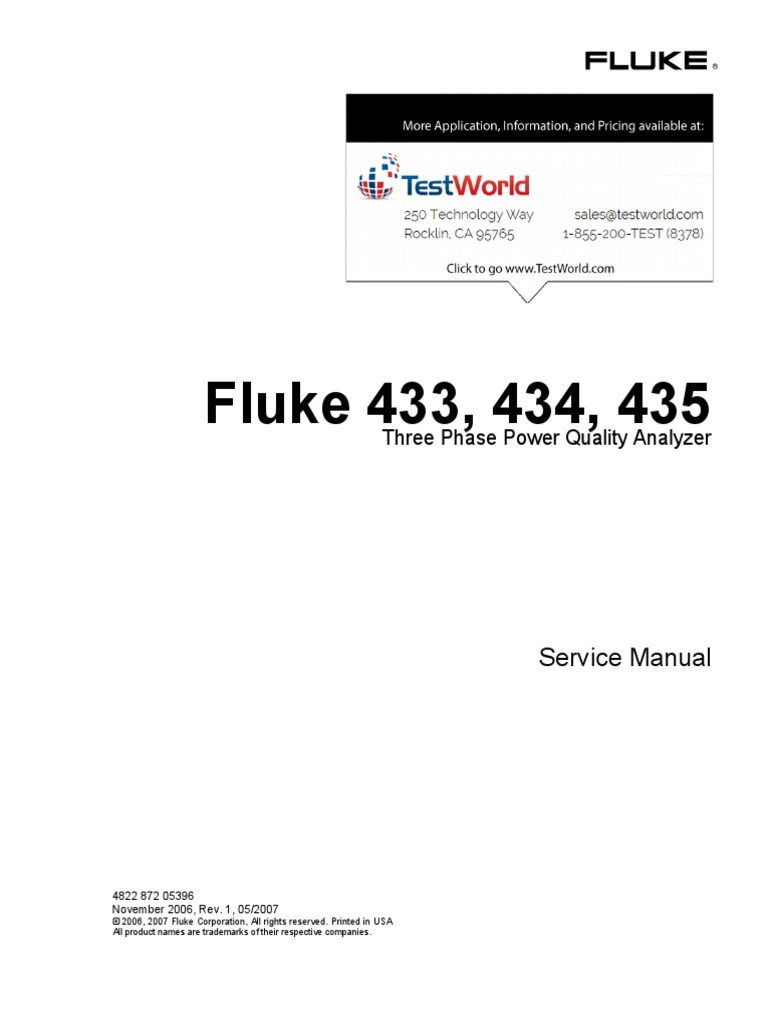 Service Manual Fluke 434 435 Three Phase Power Quality Analyzer Ac Power Electrical Engineering