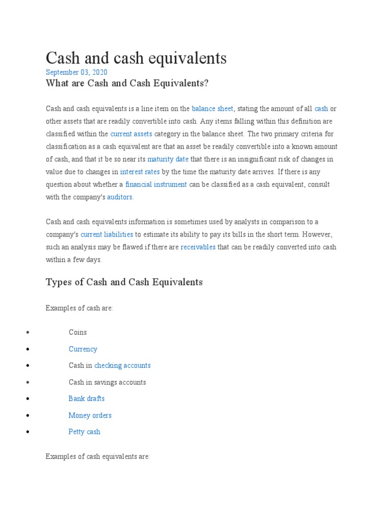 Cash and Cash Equivalents PDF Cash Accounting