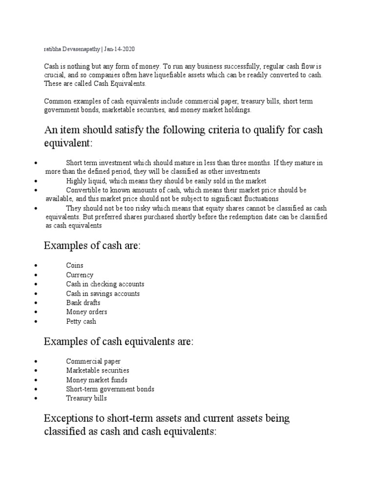 An Item Should Satisfy The Following Criteria To Qualify For Cash