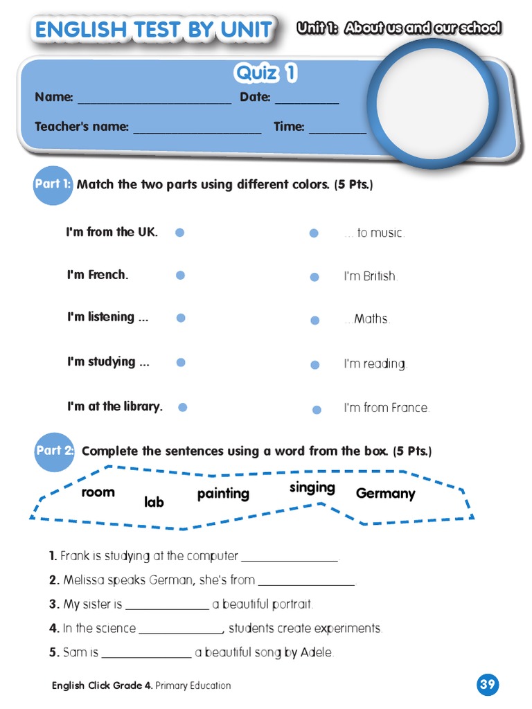 Quiz 1: Name: - Date: Teacher's Name: Time | PDF | Christmas