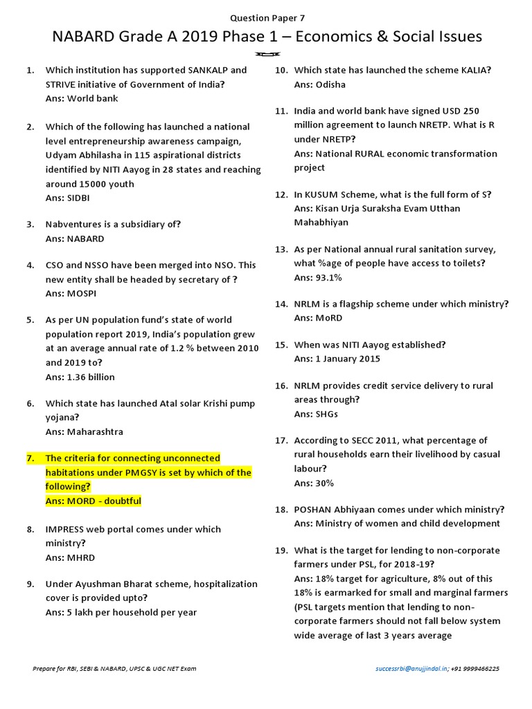NABARD Grade A 2019 Phase 1 - Economics & Social Issues | PDF | Economy ...