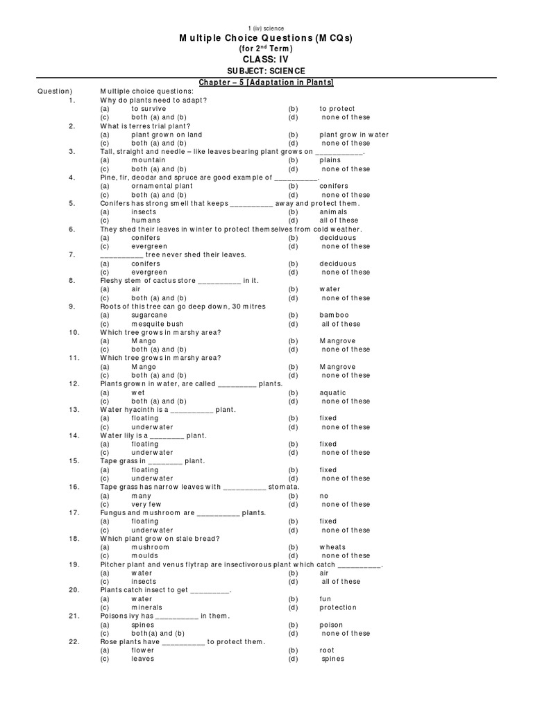 Class 4 Science PDF Solubility Pinophyta