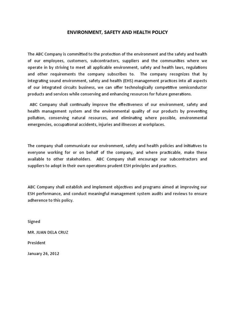 EHS Policy Commitment and Practices | PDF