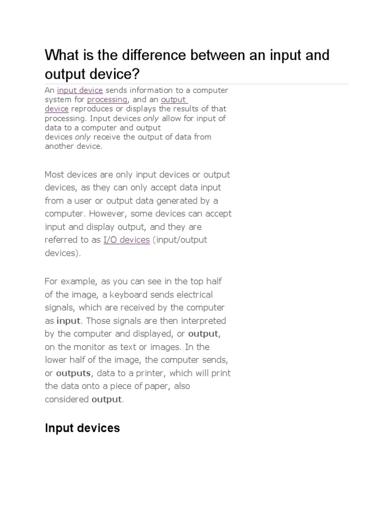 What Is The Difference Between An Input and Output Device? | PDF ...