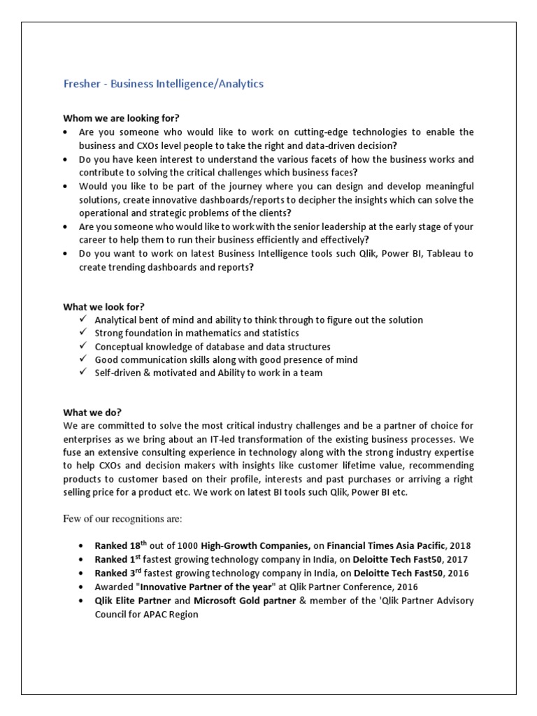 JD - Business Intelligence - T1 PDF | PDF | Business Intelligence ...