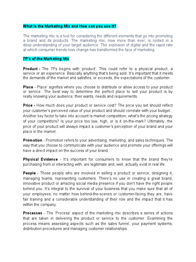 Understanding the Marketing Mix Essentials | PDF | Brand | Marketing