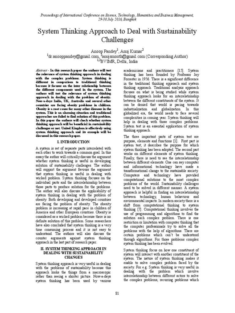System Thinking Approach To Deal With Sustainability Challenges Pdf