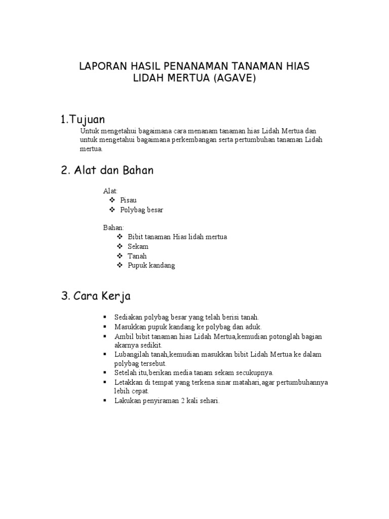 Laporan Hasil Penanaman Tanaman Hias
