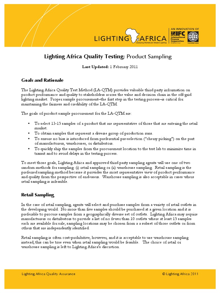 Lighting Africa Quality Testing: Product Sampling: Goals and Rationale ...