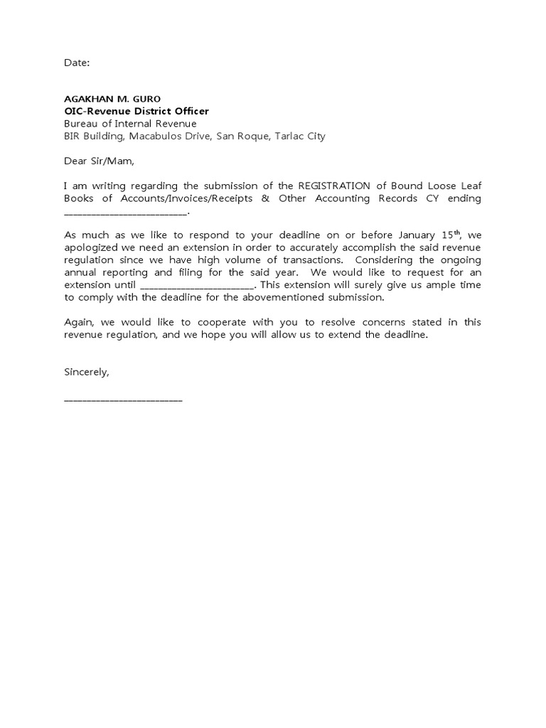 Request for Extension on Loose Leaf Submission | PDF