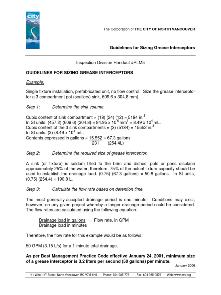Plumbing Guidelines For Sizing Grease Interceptors PDF