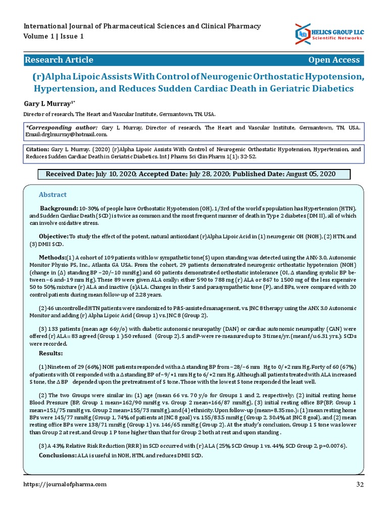 Alpha Lipoic Acid's Impact on Geriatric Diabetics | PDF | Blood ...