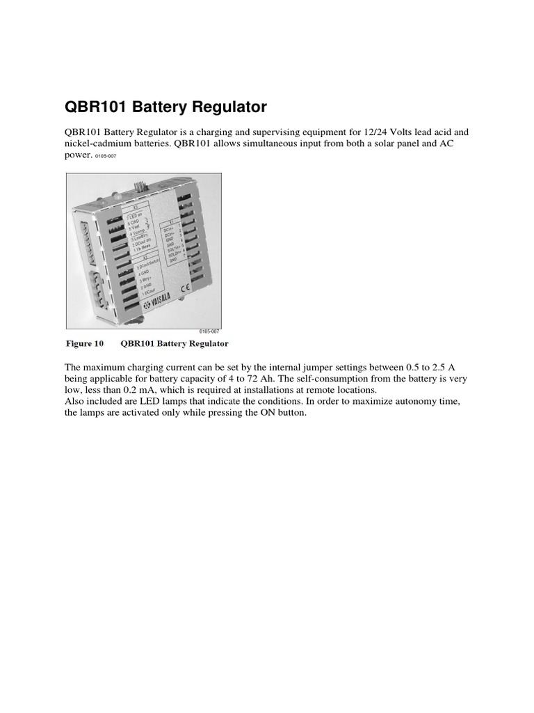 QBR101 Battery Regulator and Power Distribution Unit Specifications PDF