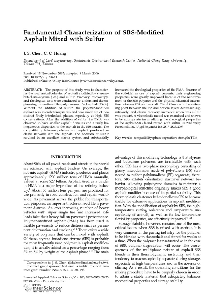 SBS-Sulfur Asphalt Rheology Study | PDF | Viscoelasticity | Viscosity