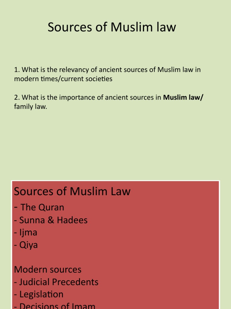 4 Sources of Muslim Law PDF Hadith Quran