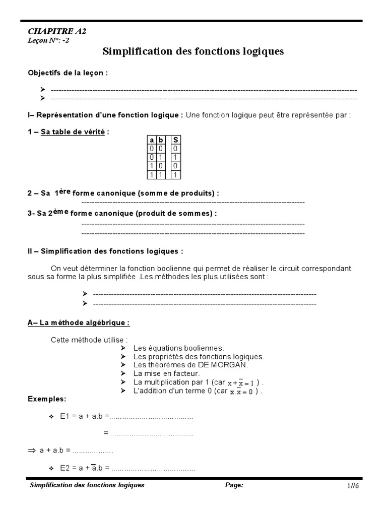 Simplification des Fonctions Logiques | PDF | Fonction logique ...