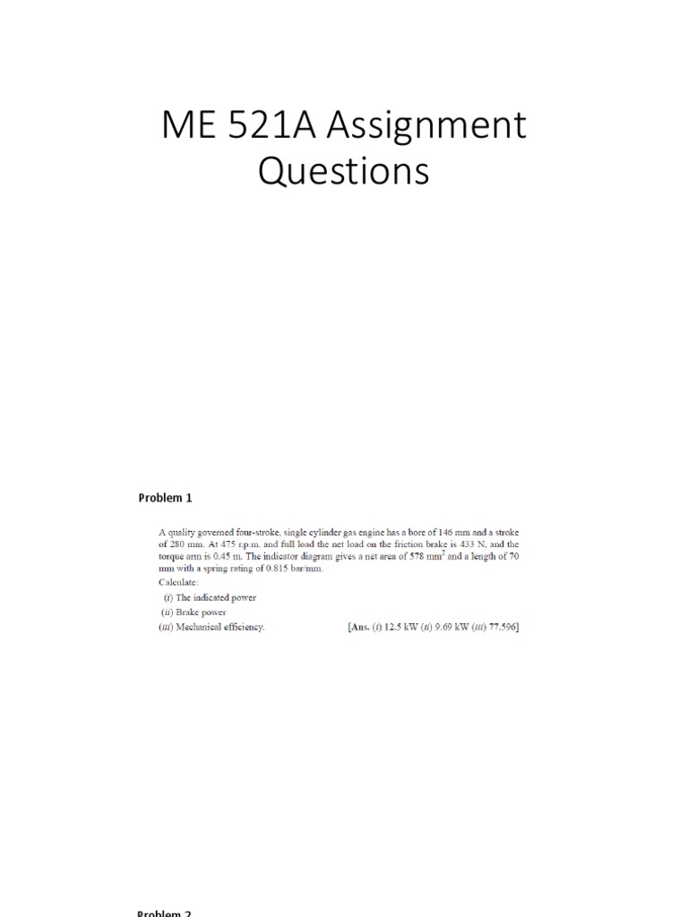 ME 521A Assignment Questions Overview | PDF