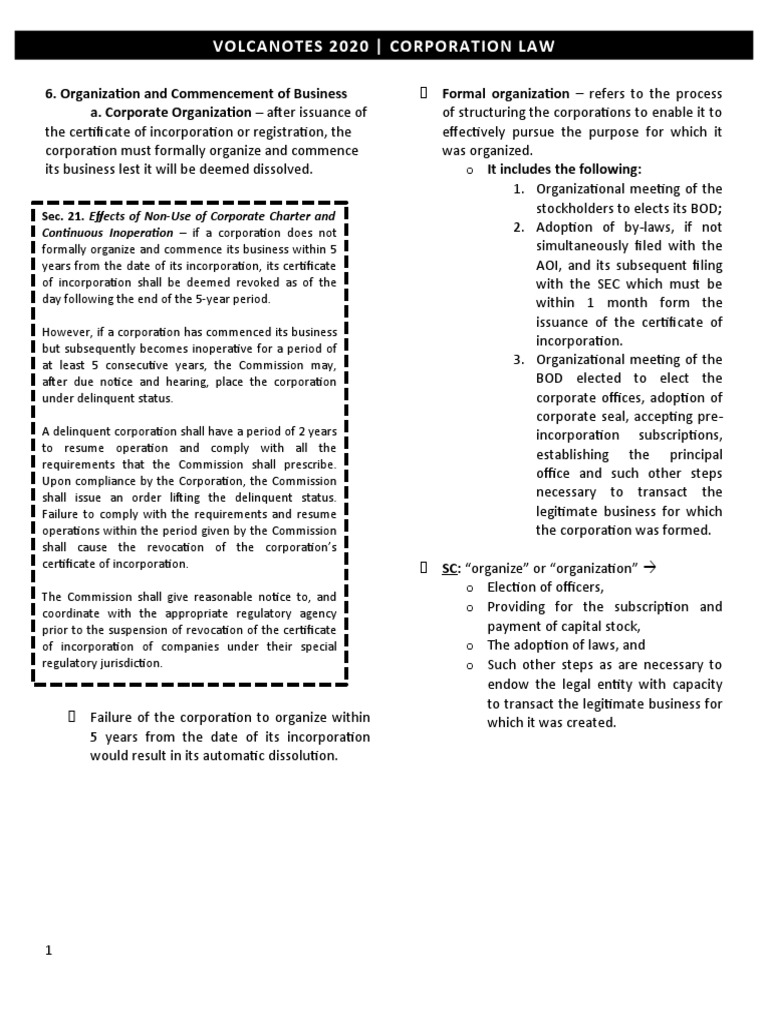 Vnotes - Corpo (Week 4) | PDF | Corporations | Corporate Law